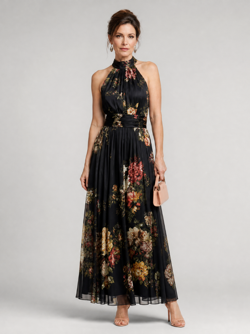 Sior vestido halter negro floral