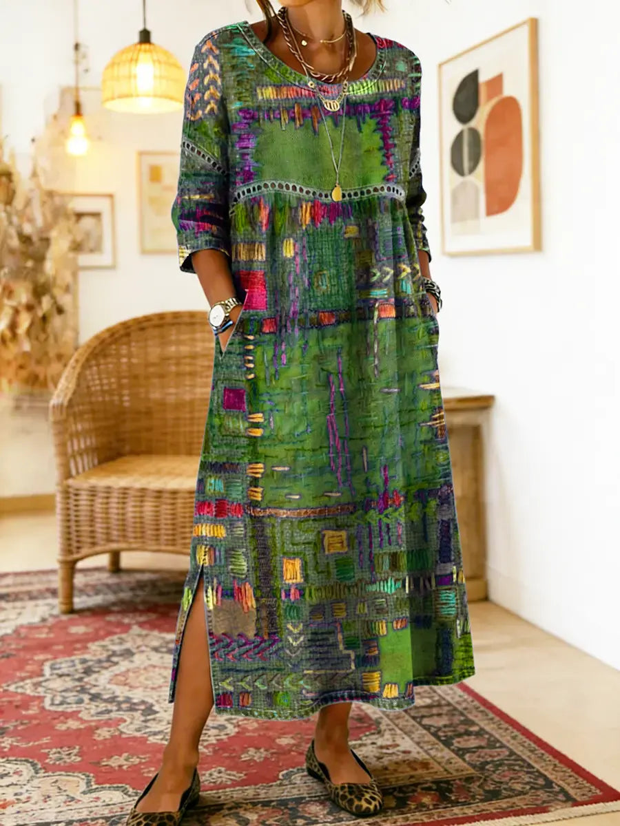 Manuela | Abito in denim con patchwork etnico