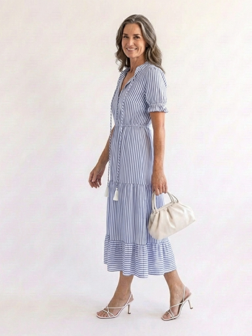 DALIA | ABITO MIDI A RIGHE CON GONNA A BALZE