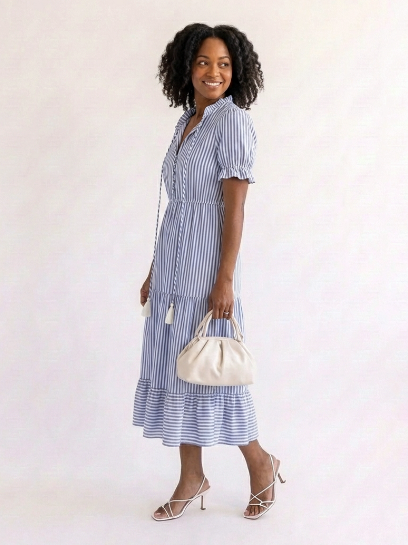 DALIA | ABITO MIDI A RIGHE CON GONNA A BALZE
