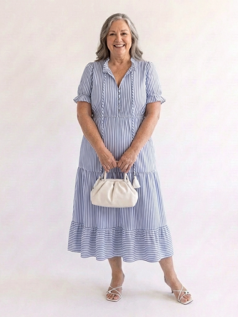 DALIA | ABITO MIDI A RIGHE CON GONNA A BALZE