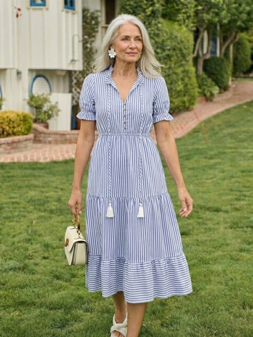 DALIA | ABITO MIDI A RIGHE CON GONNA A BALZE
