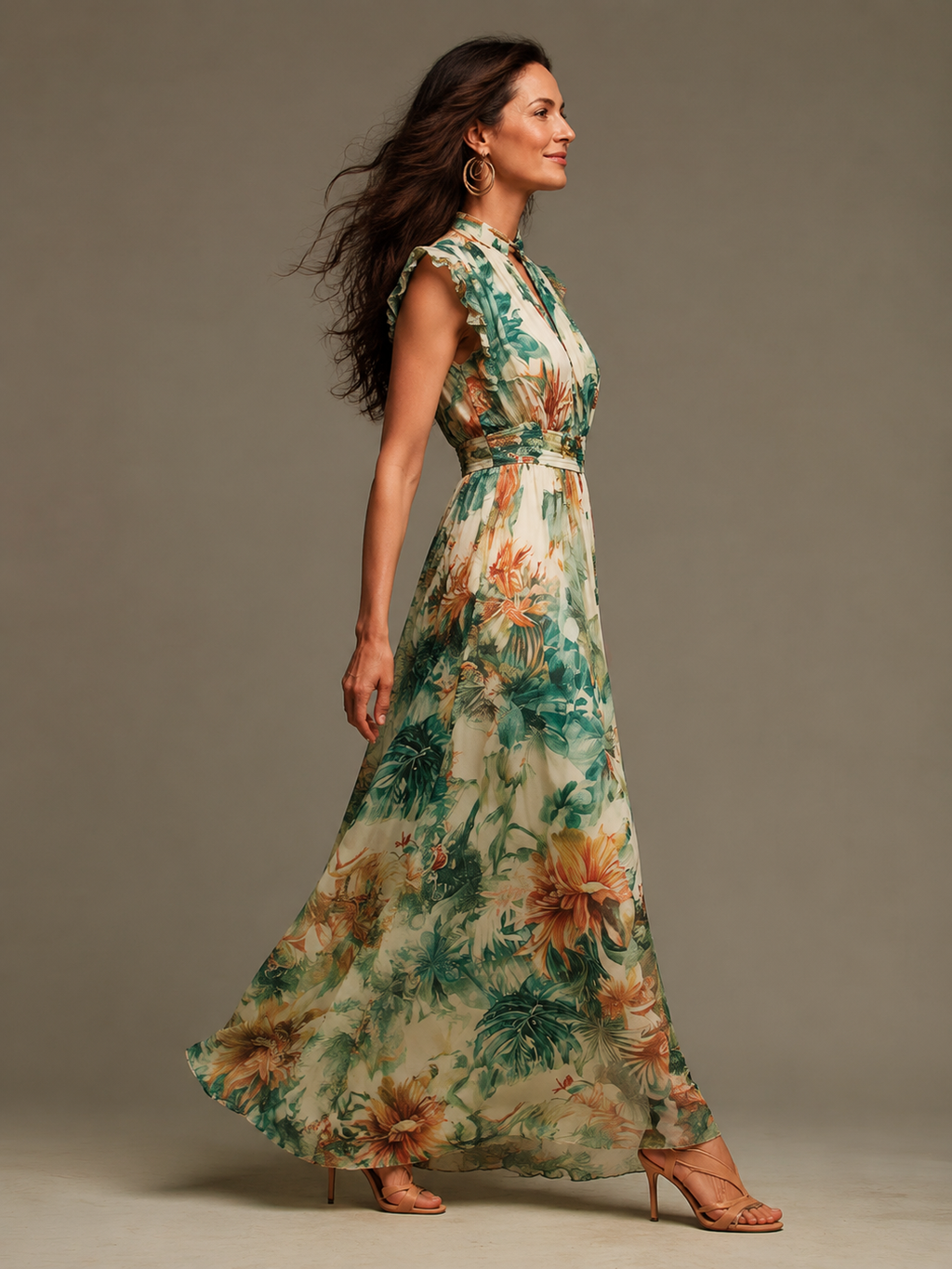 TERESA | ABITO IN CHIFFON CON STAMPA TROPICALE