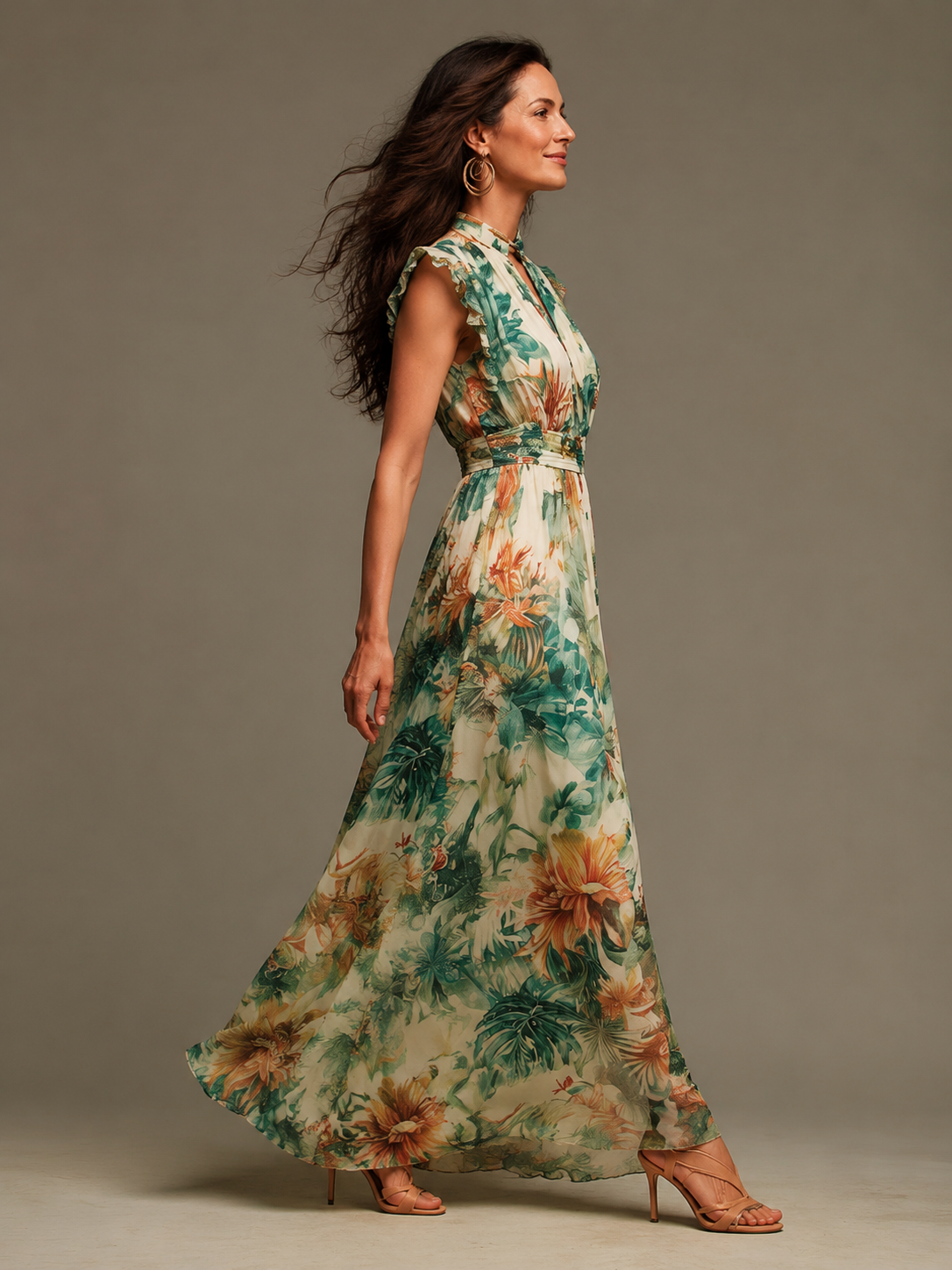 TERESA | ABITO IN CHIFFON CON STAMPA TROPICALE