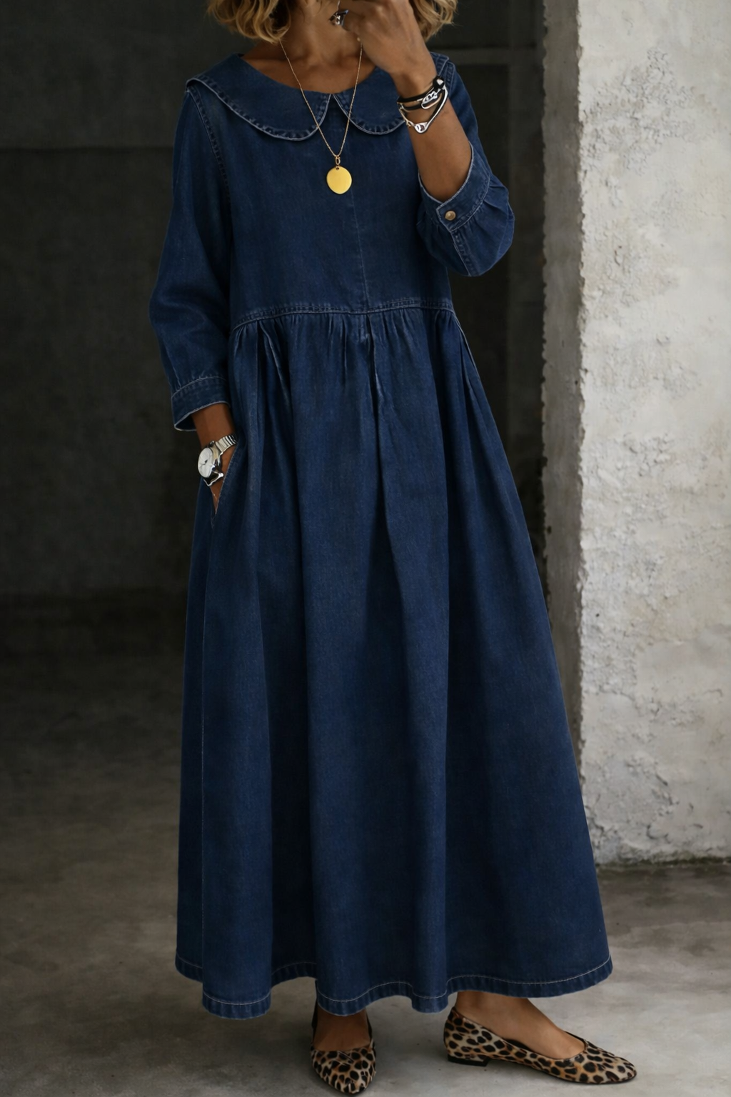 Clara vestido denim azul marino