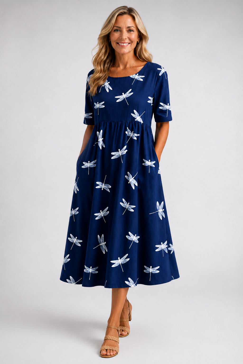 EVELINA | ABITO MIDI CON STAMPA LIBELLULA