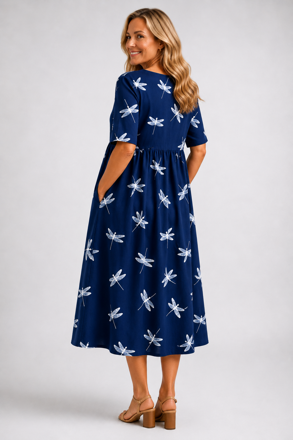 EVELINA | ABITO MIDI CON STAMPA LIBELLULA