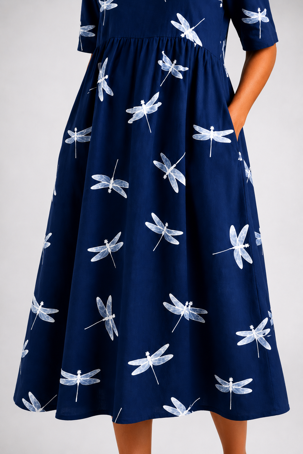 EVELINA | ABITO MIDI CON STAMPA LIBELLULA
