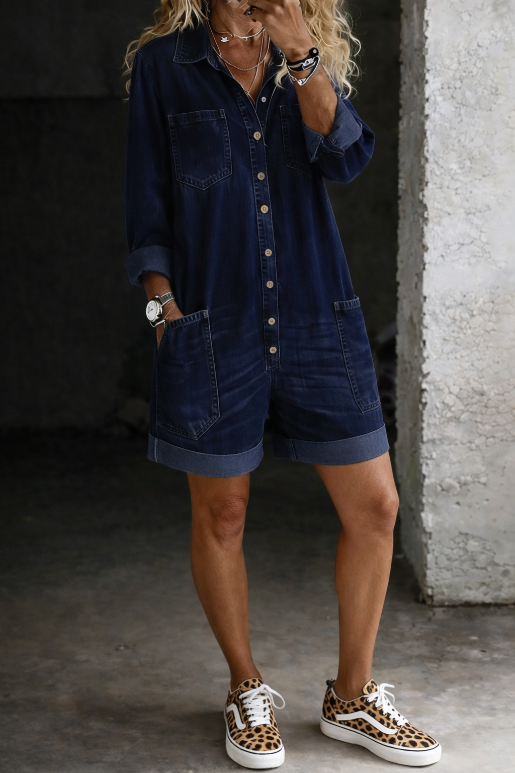 Nora jumpsuit corto denim azul marino