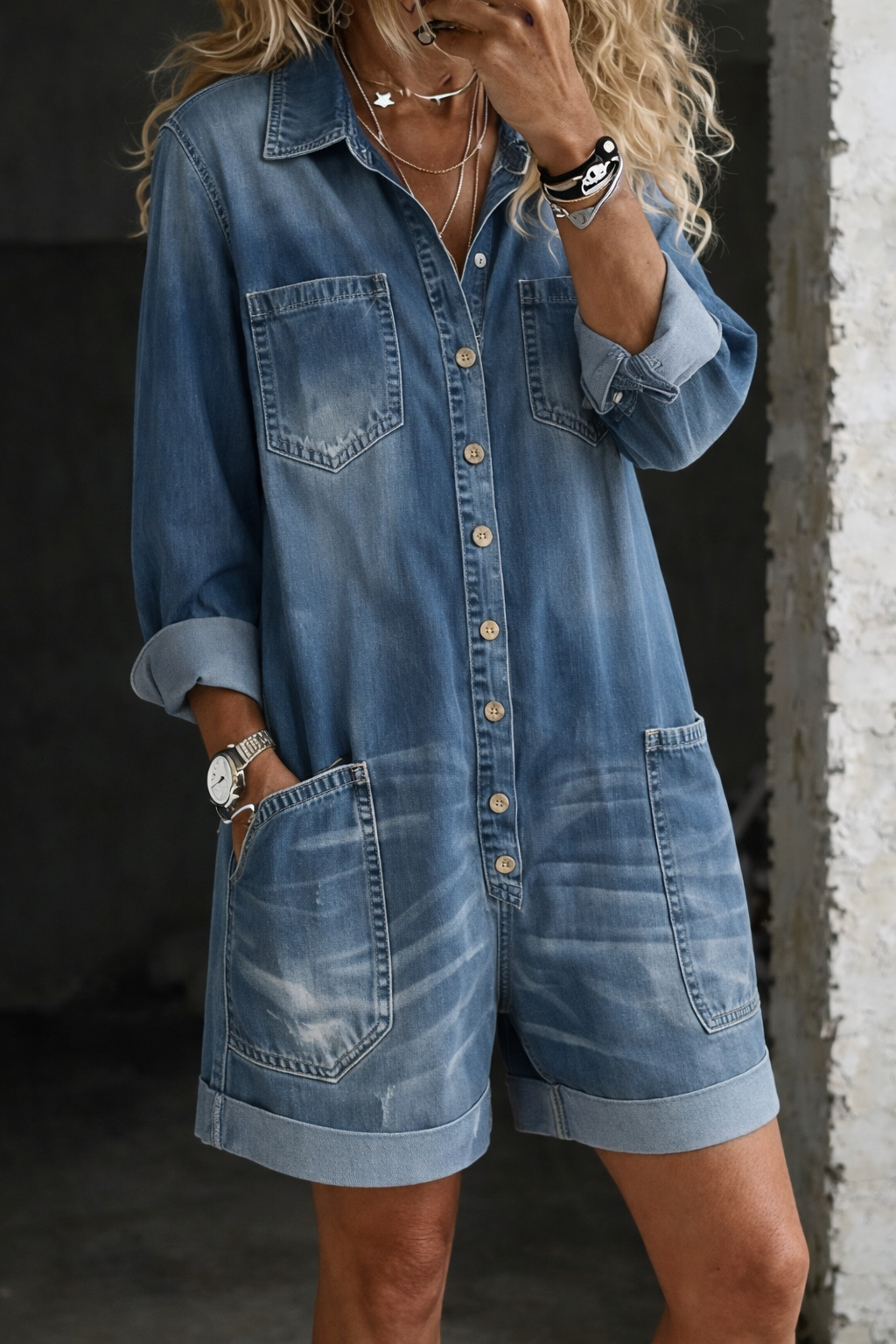 Nora jumpsuit corto denim azul