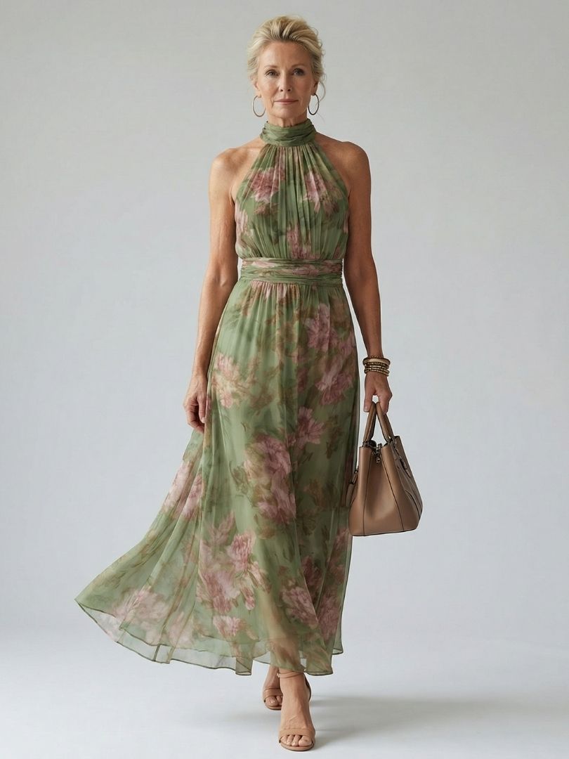 Mirelle vestido halter verde salvia