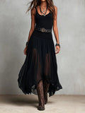 Vestito lungo nero con top smanicato e gonna in tulle (con cintura)