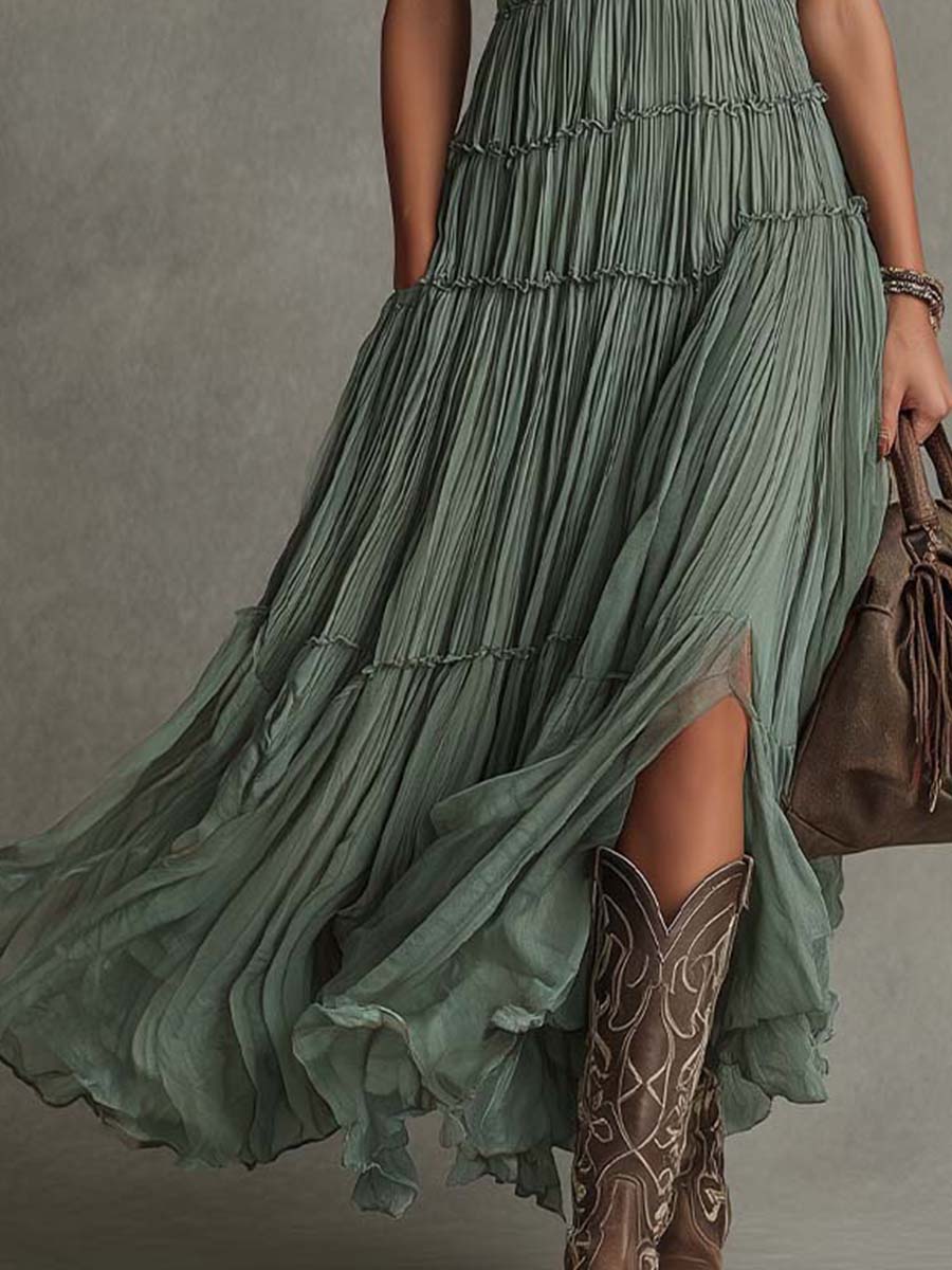 AGATA | ABITO LUNGO CON SCOLLO A V DRAPPEGGIATO