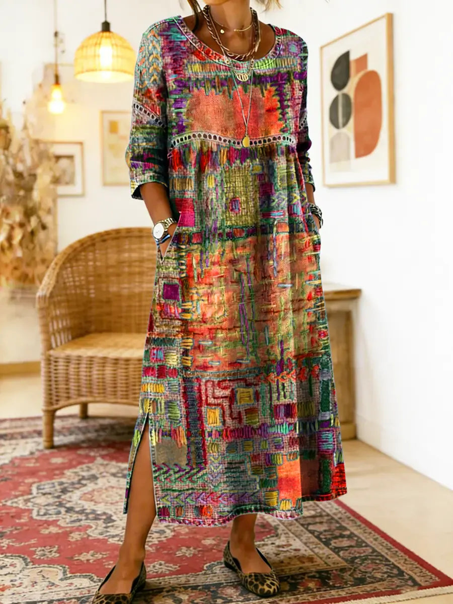 Manuela | Abito in denim con patchwork etnico