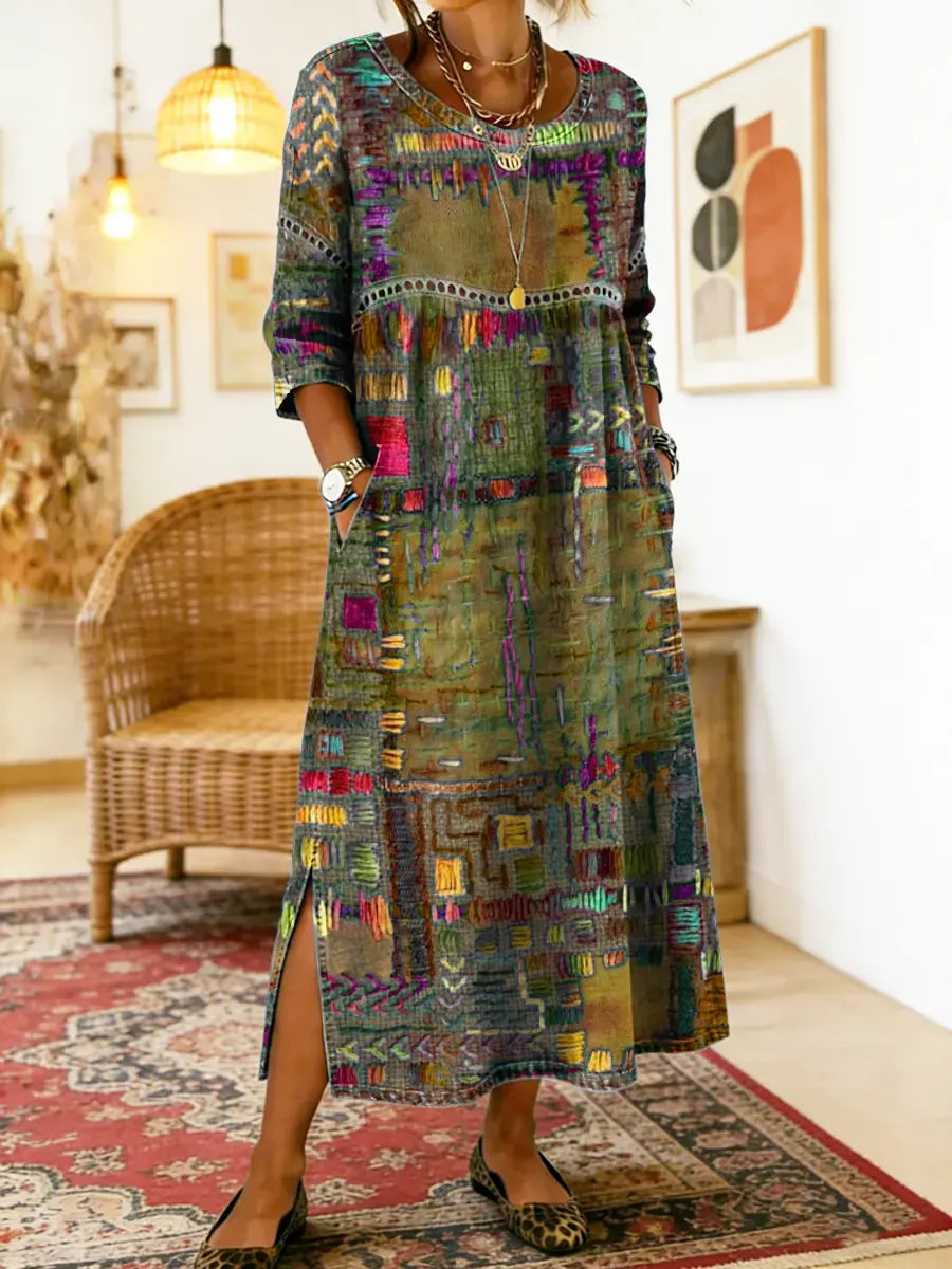 Manuela | Abito in denim con patchwork etnico