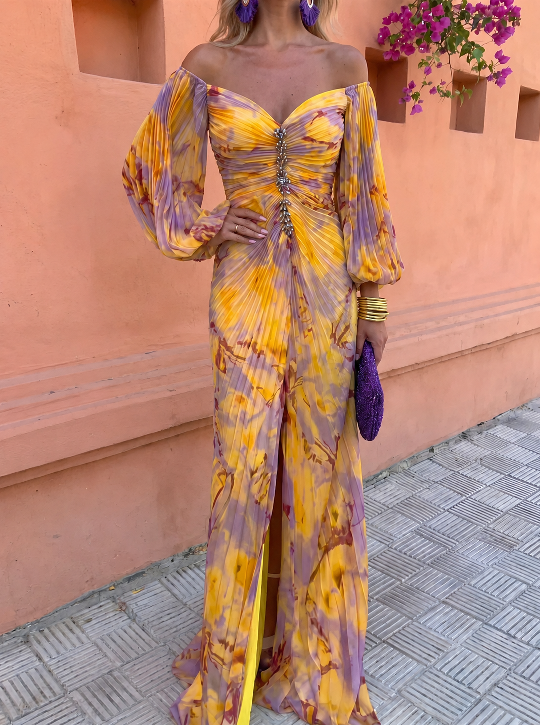 GRAZIELLA | ABITO LUNGO A FIORI CON SCOLLO PROFONDO