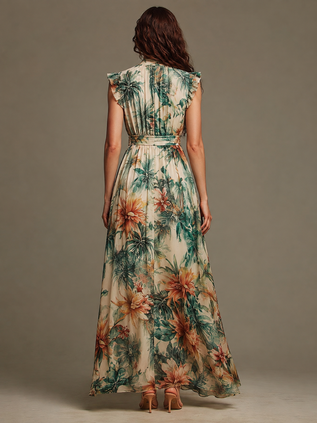 TERESA | ABITO IN CHIFFON CON STAMPA TROPICALE