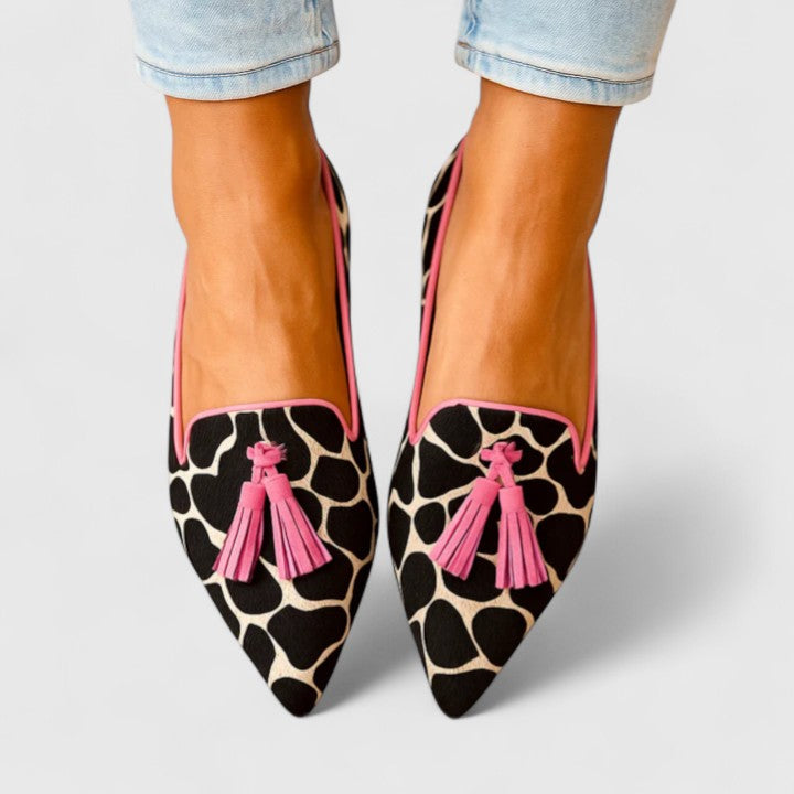 DHREIKA | MOCASINES ESTAMPADOS CON BORLAS