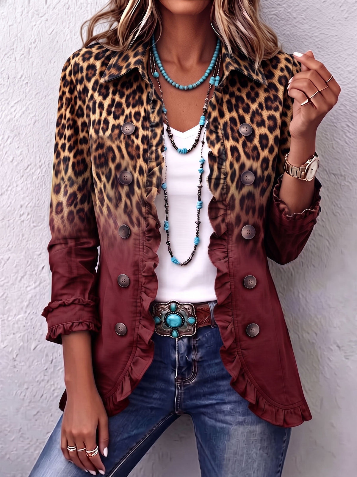TERESA | BLAZER LEOPARDATO BORDEAUX CON VOLANT